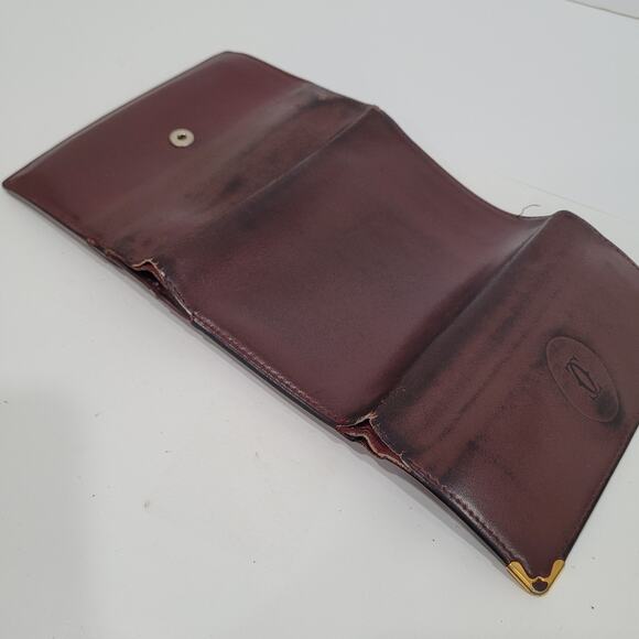 Cartier Vintage Wallet Trifold Leather Bordeaux Red Medium Retro Kisslock Fair - Picture 7 of 11